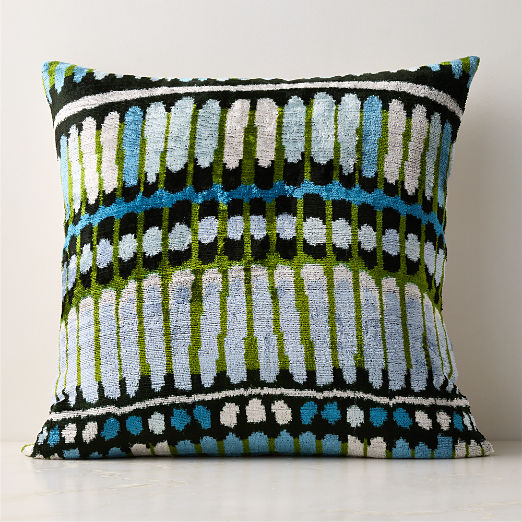 Cay Blue and Green Turkish Silk Throw Pillow with Down-Alternative Insert 23"x23"