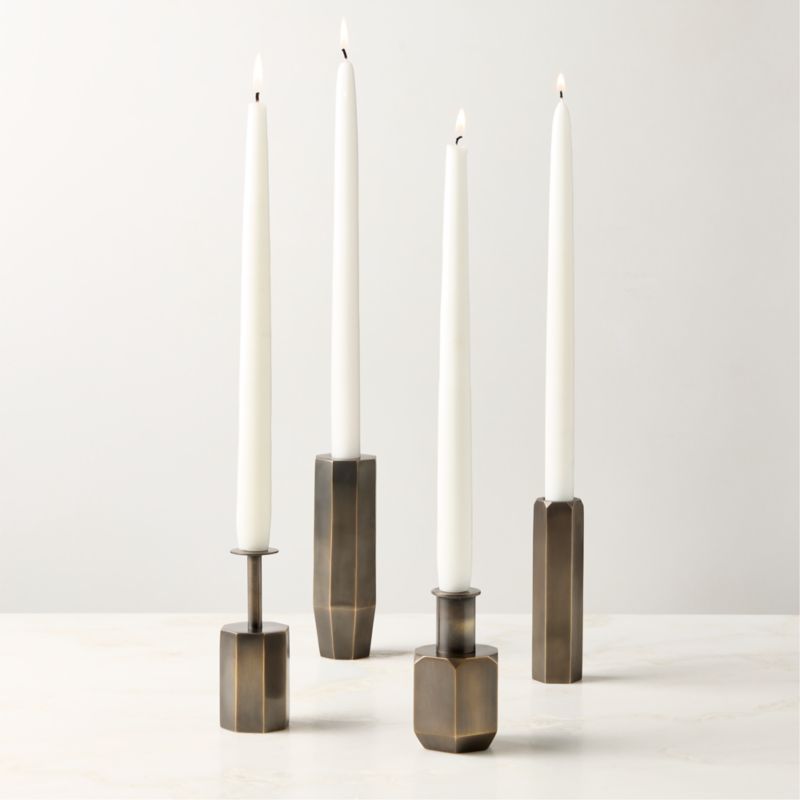 View Celestine Blackened Brass Taper Candle Holders Set of 4 by goop details