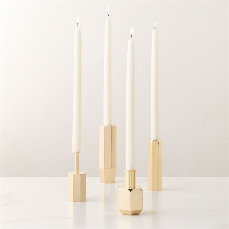 View Celestine Brass Taper Candle Holders Set of 4 by goop details