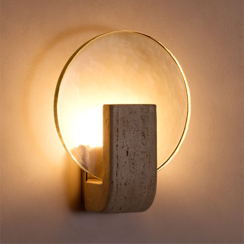 Celestun Travertine And Cast Glass Wall Sconce Set of 2 - image 2 of 6