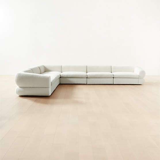 Faible 6Piece UShaped White Performance Linen Sectional Sofa with