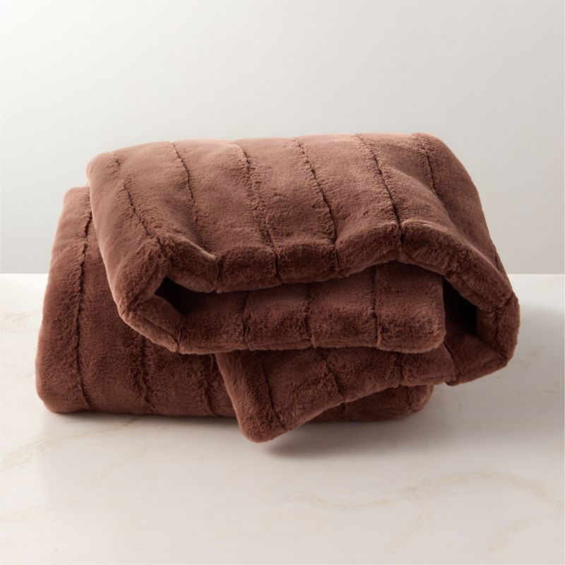 View Channel Chestnut Brown Faux Fur Throw Blanket details