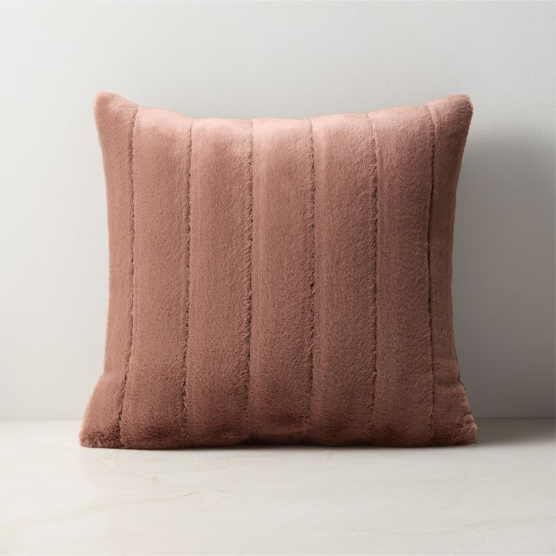 View Channel Chestnut Brown Faux Fur Throw Pillow with Down-Alternative Insert 18"x18" details