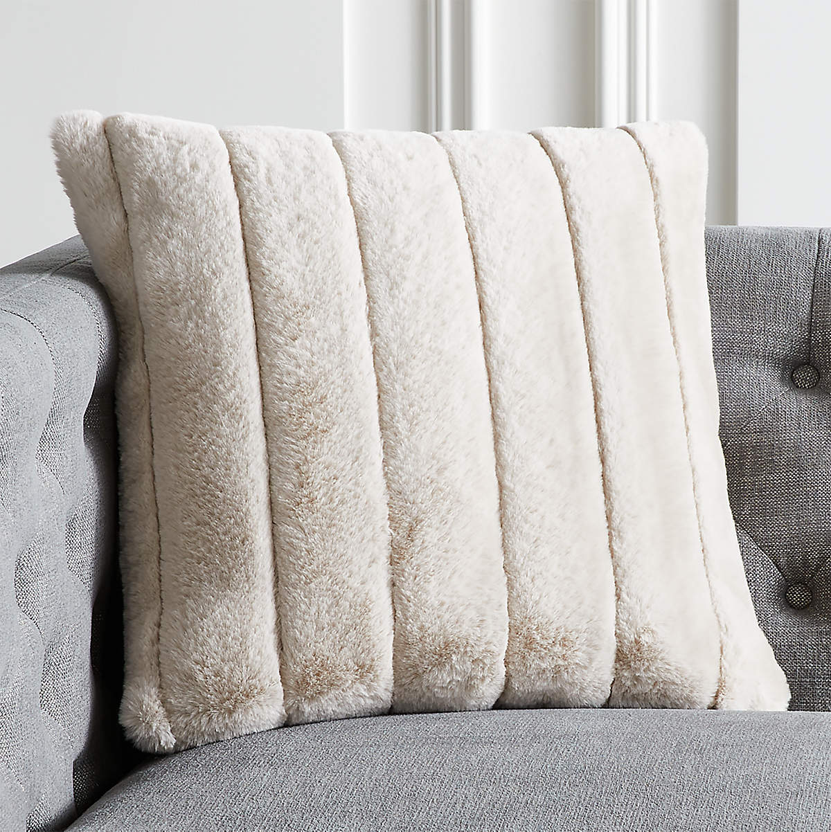 Channel OffWhite Faux Fur Modern Throw Pillow with FeatherDown Insert