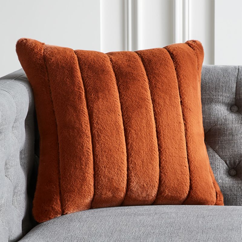 View Channel Rust Orange Faux Fur Throw Pillow with Down-Alternative Insert 18"x18" details