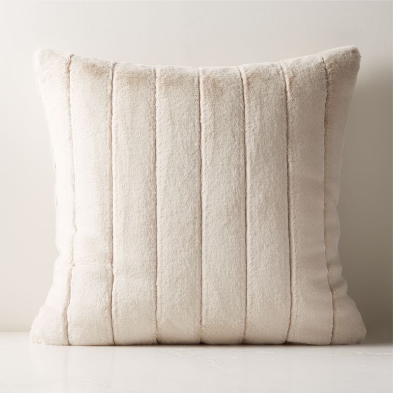 22X22 Mega White Channeled Faux Fur Throw Pillow