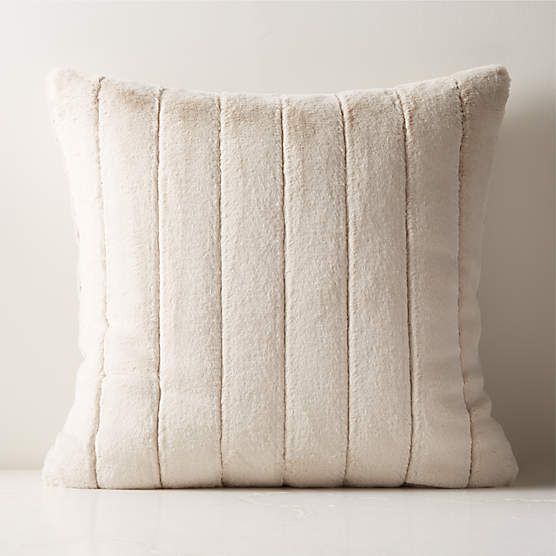 Channel Off-White Faux Fur Throw Pillow with Feather-Down Insert 23"x23"