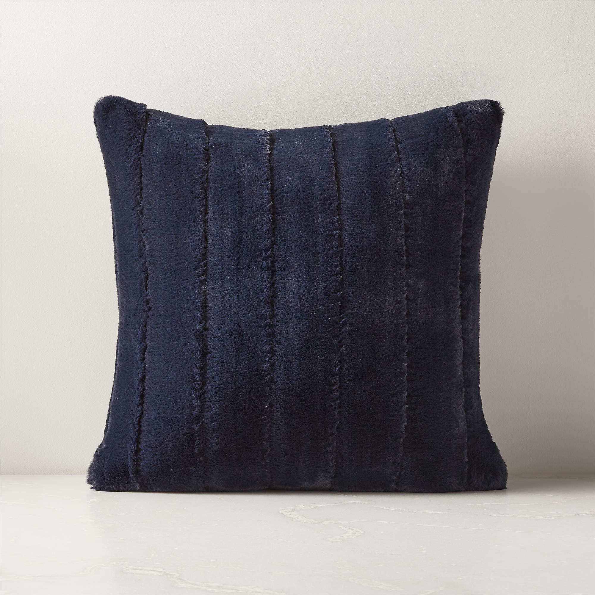 Channel Navy Faux Fur Modern Throw Pillow with FeatherDown Insert 18