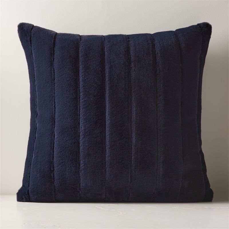 Channel Navy Faux Fur Modern Throw Pillow with DownAlternative Insert