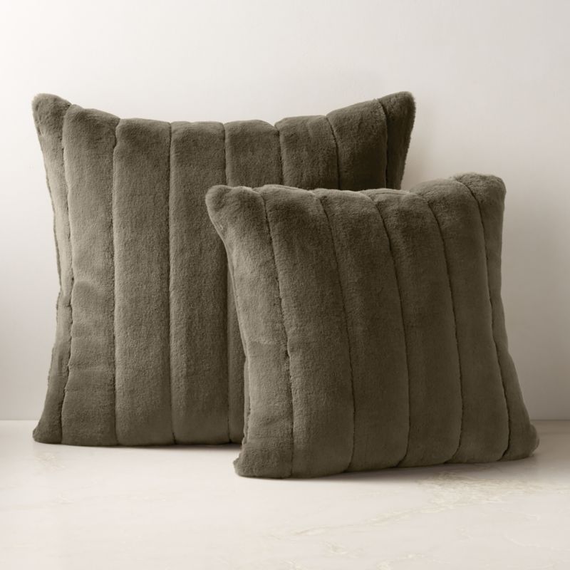 Channel Moss Green Faux Fur Throw Pillow with DownAlternative Insert