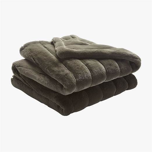 Channel Moss Green Faux Fur Throw Blanket