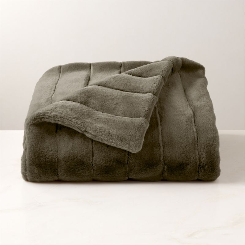 Channel Moss Green Faux Fur Throw Blanket + Reviews | CB2