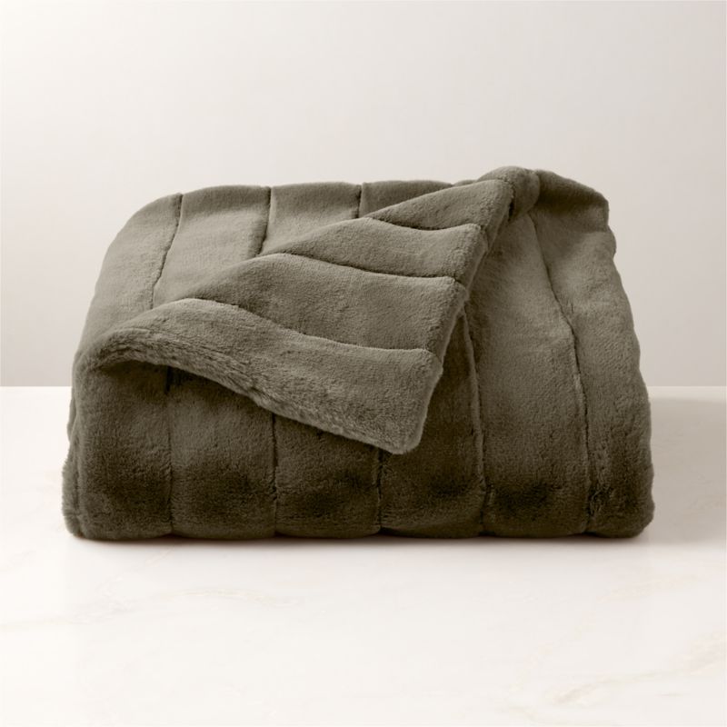 View Channel Moss Green Faux Fur Throw Blanket details