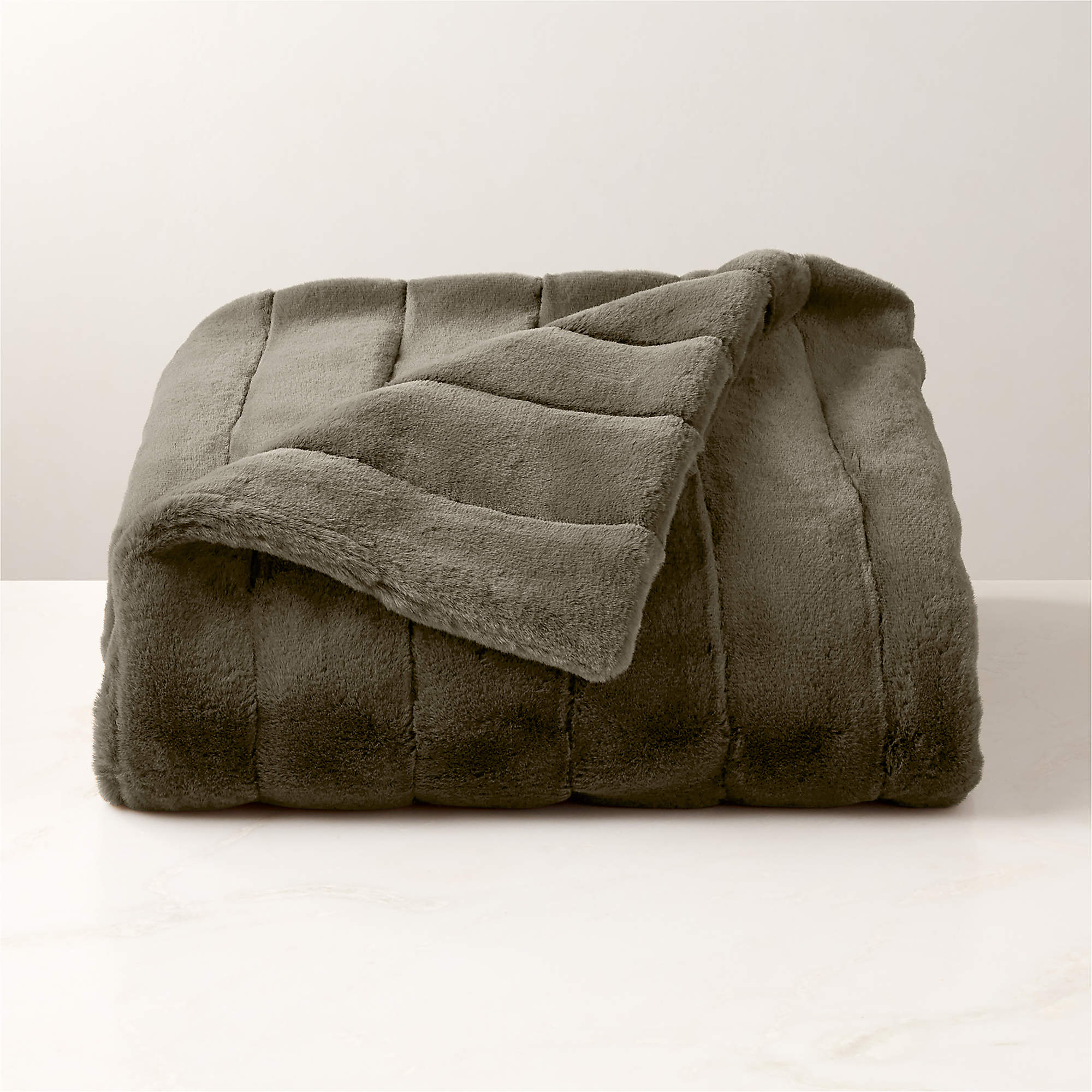 Channel Moss Green Faux Fur Throw Blanket + Reviews CB2