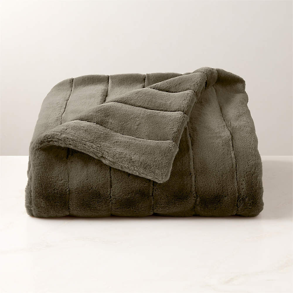 Channel Moss Green Faux Fur Throw Blanket + Reviews