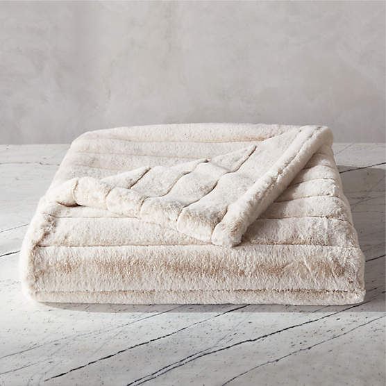 Light Grey Faux Fur Throw Blanket + Reviews CB2