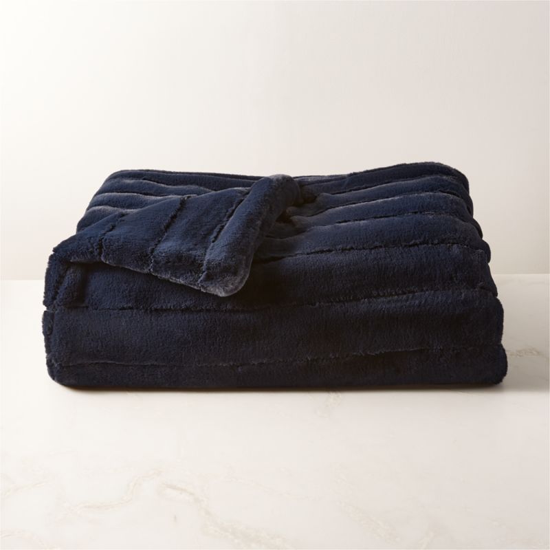 View Channel Navy Faux Fur Throw Blanket details