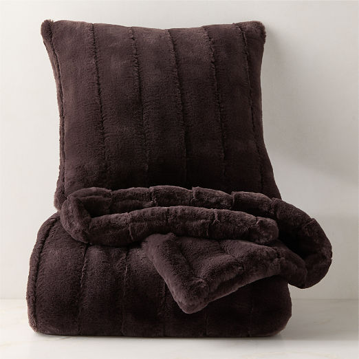 Channel Double-Sided Mink Brown Faux Fur Throw Pillow Cover 18"X18" And Throw Blanket 50"X70" Set