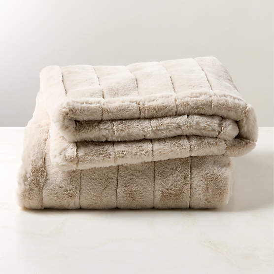 Channel Off-White Faux Fur Throw Blanket 50"x70"