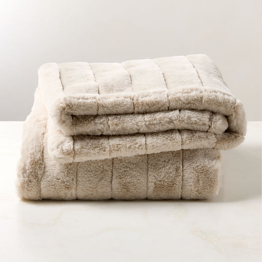 Channel Double-Sided Off-White Faux Fur Throw Blanket 50"x70"