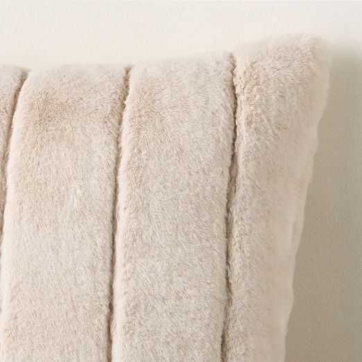 Channel Off-White Faux Fur Throw Pillow with Down-Alternative Insert 18"x18"