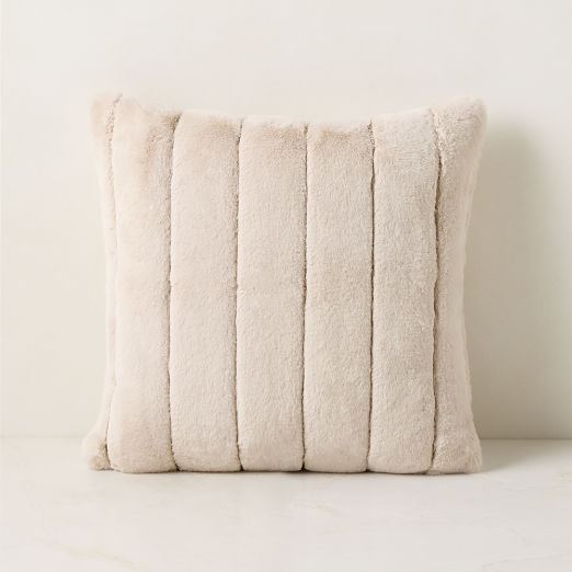 Channel Off-White Faux Fur Throw Pillow with Down-Alternative Insert 18"x18"