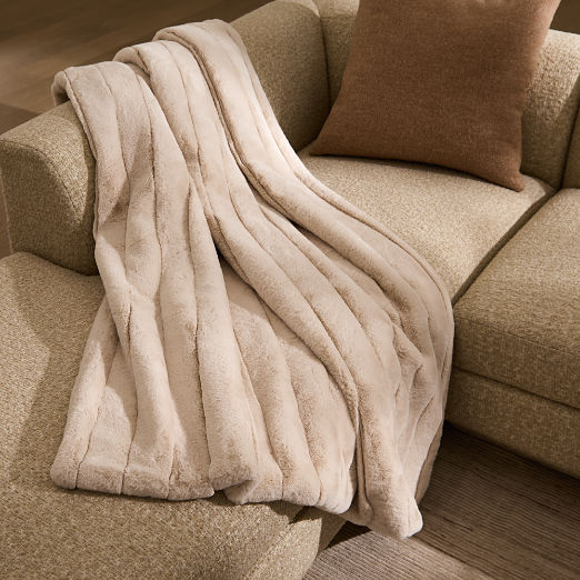 Channel Off-White Faux Fur Throw Blanket 50"x70"