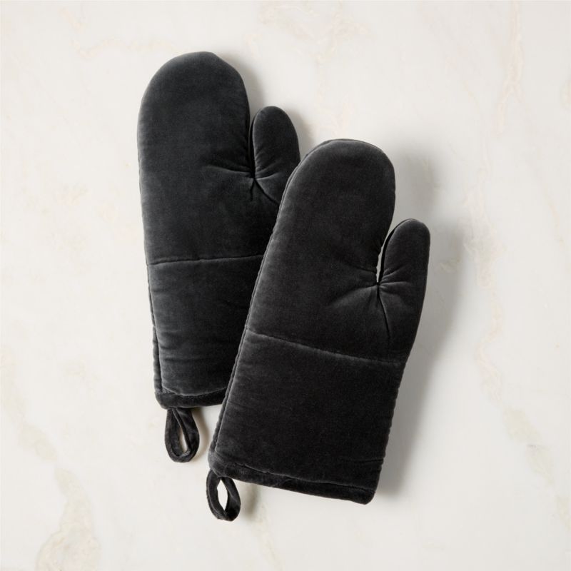 View Charcoal Grey Velvet Oven Mitts Set of 2 details