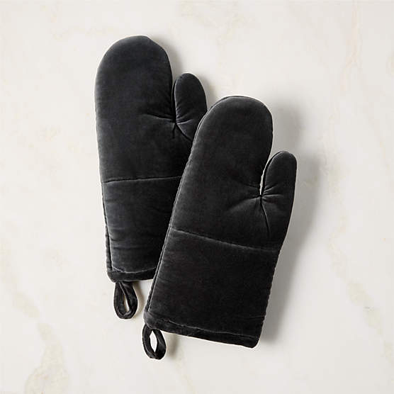 Charcoal Grey Velvet Oven Mitts Set of 2