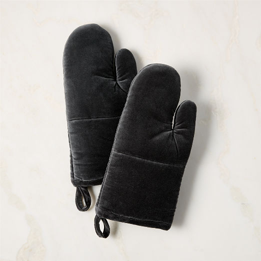 Charcoal Grey Velvet Oven Mitts Set of 2