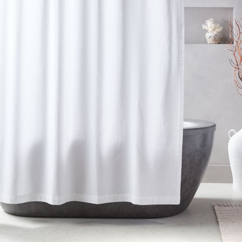 View Charlotte Ribbed White Organic Shower Curtain 72" details