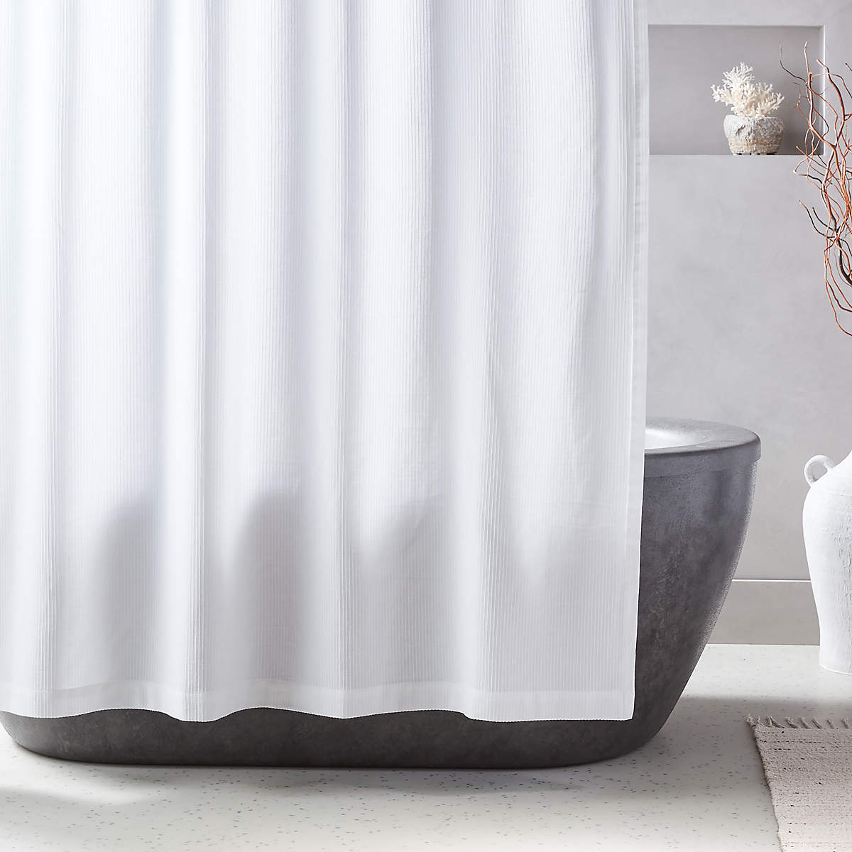Charlotte Ribbed White Organic Shower Curtain 72" + Reviews CB2