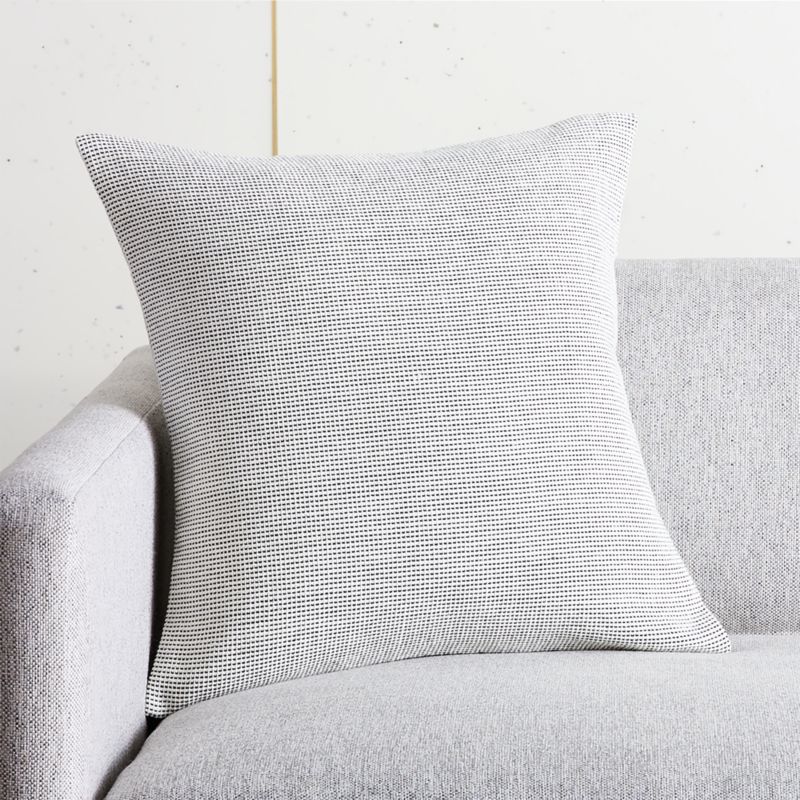 View Check Black and White Wool Throw Pillow with Feather-Down Insert 18" details