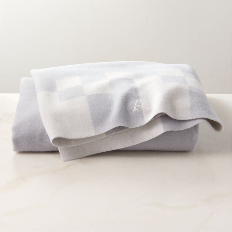 Check Iced Blue Merino Wool Throw Blanket - image 1 of 6