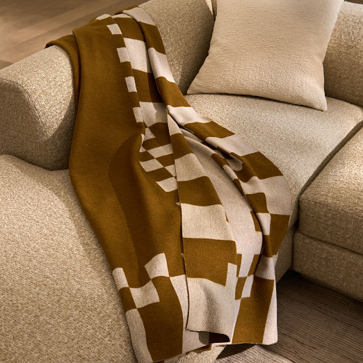 Check Tobacco Brown Merino Wool Throw Blanket 50"x70"