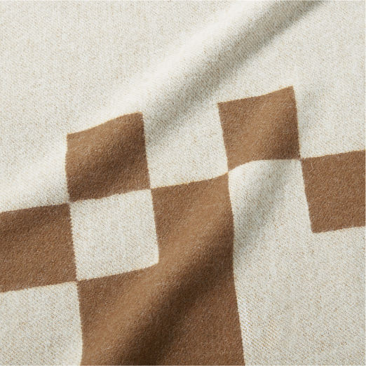 Check Tobacco Brown Merino Wool Throw Blanket 50"x70"
