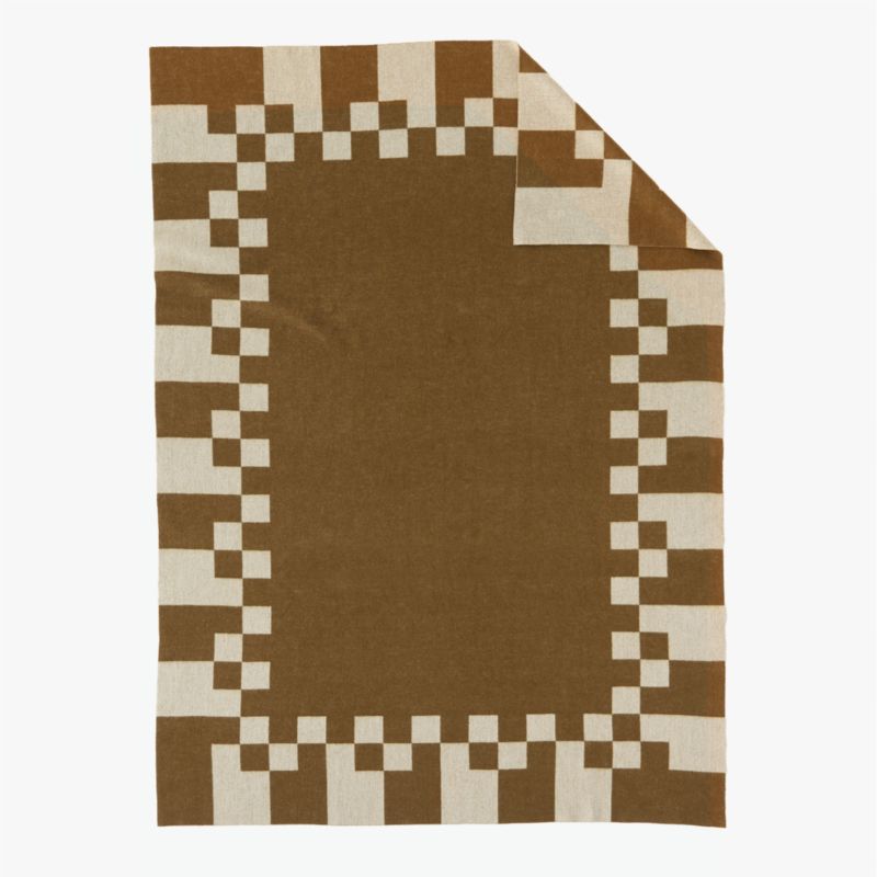 Check Tobacco Brown Merino Wool Throw Blanket - image 2 of 9