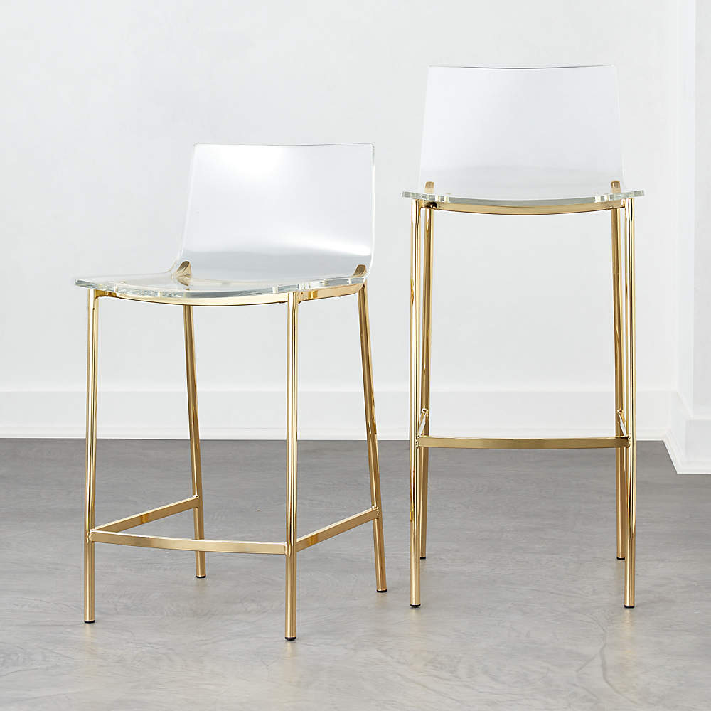 Chiaro Clear Counter Stool Gold, White Leather Barstools With Gold Legs