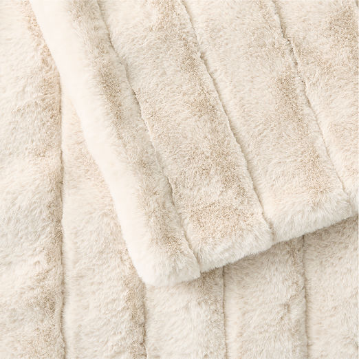 Channel Double-Sided Off-White Faux Fur Throw Pillow 23"x23" with Throw Blanket 60"x80" Set