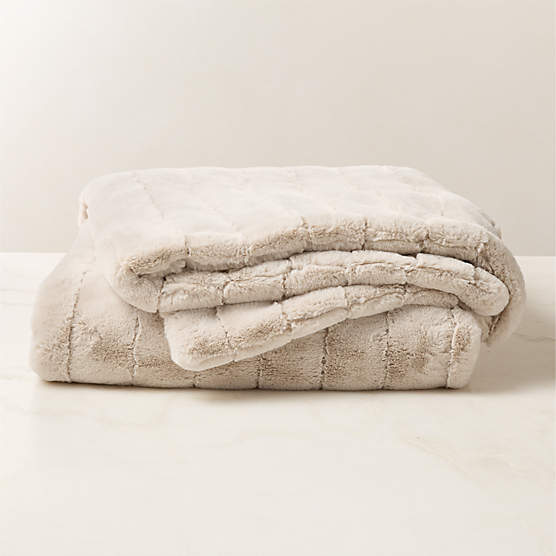 Channel Off-White Faux Fur Throw Blanket 60"x80"