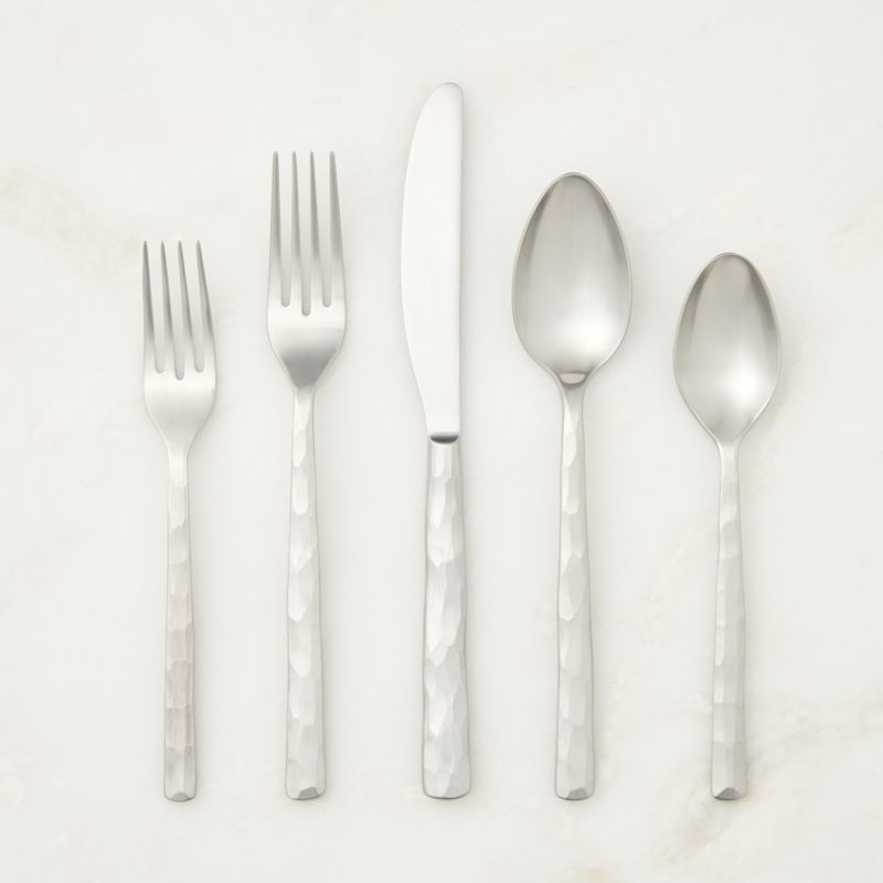 View Chiseled 20-Piece Satin Hammered Stainless Steel Flatware Set details