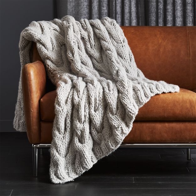 Soft Knitted Light Grey Throw Rug Couch Lounge Sofa ...