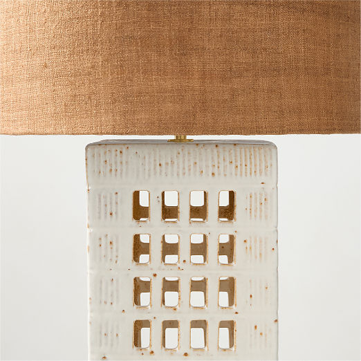 Cienega White Ceramic Reactive Glaze Table Lamp with Hemp Shade