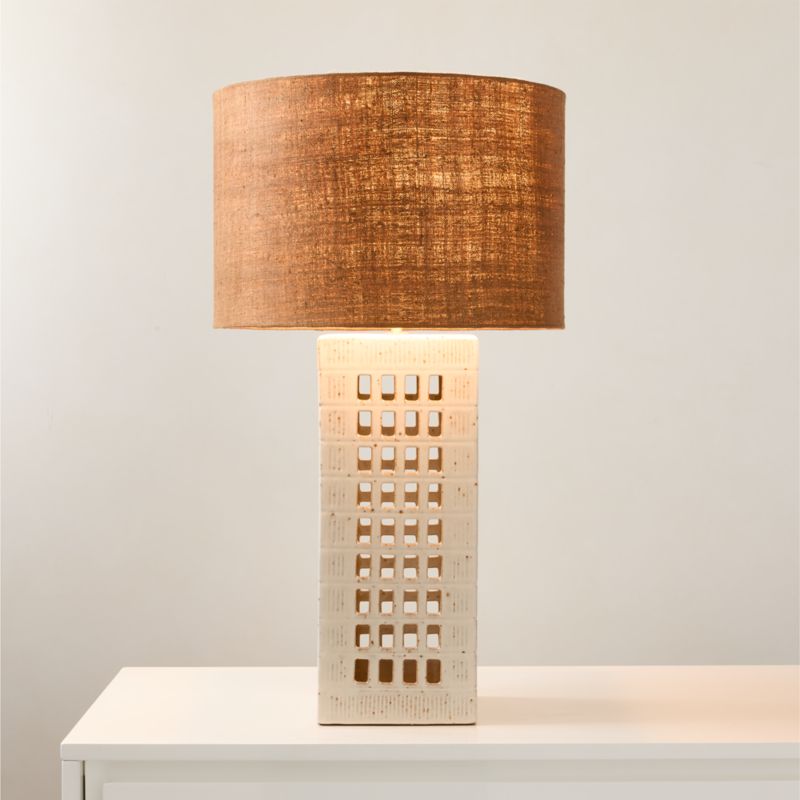 Cienega White Ceramic Reactive Glaze Table Lamp with Hemp Shade - image 0 of 4