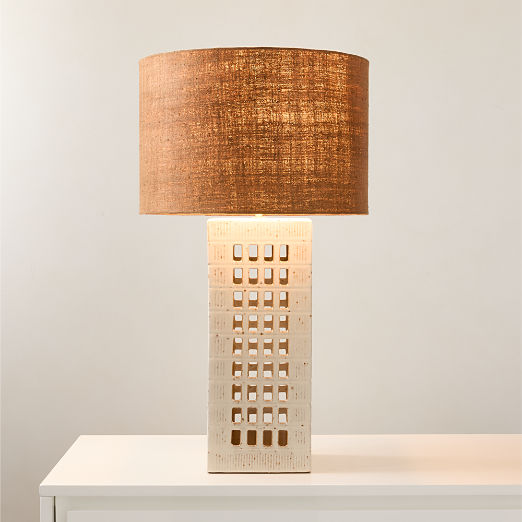 Cienega White Ceramic Reactive Glaze Table Lamp with Hemp Shade