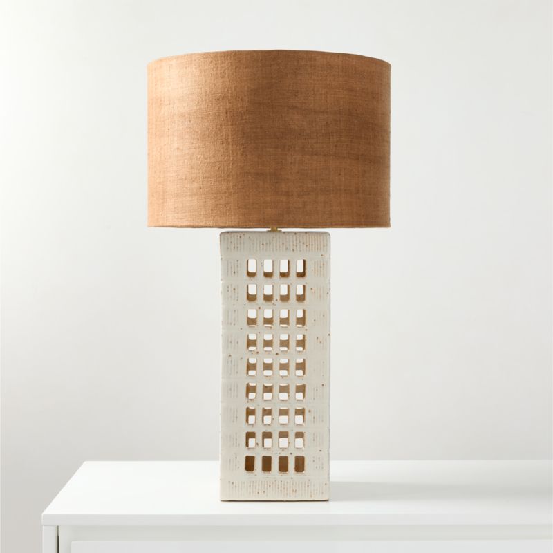 Cienega White Ceramic Reactive Glaze Table Lamp with Hemp Shade - image 1 of 4