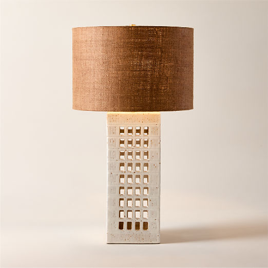 Cienega White Ceramic Reactive Glaze Table Lamp with Hemp Shade