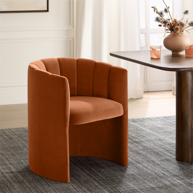 Clark Light Persimmon Faux Mohair Dining Armchair - image 9 of 12