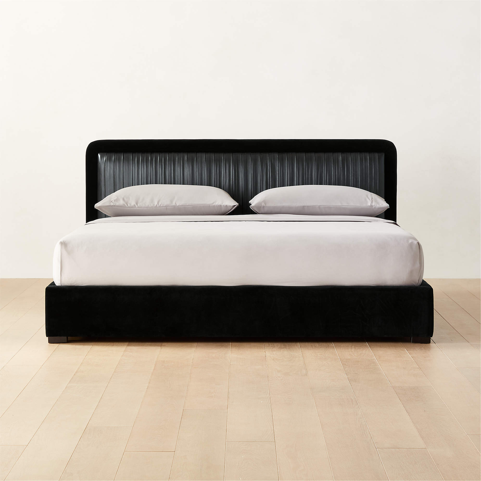 Claudette Modern Black Leather and Velvet Upholstered King Bed CB2
