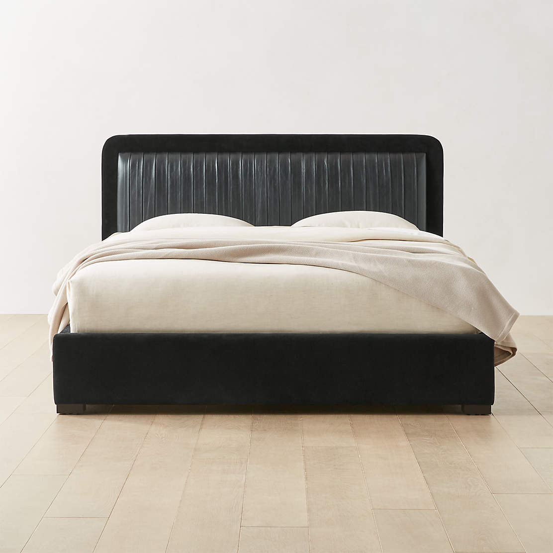 Maraba Black Leather King Bed + Reviews CB2